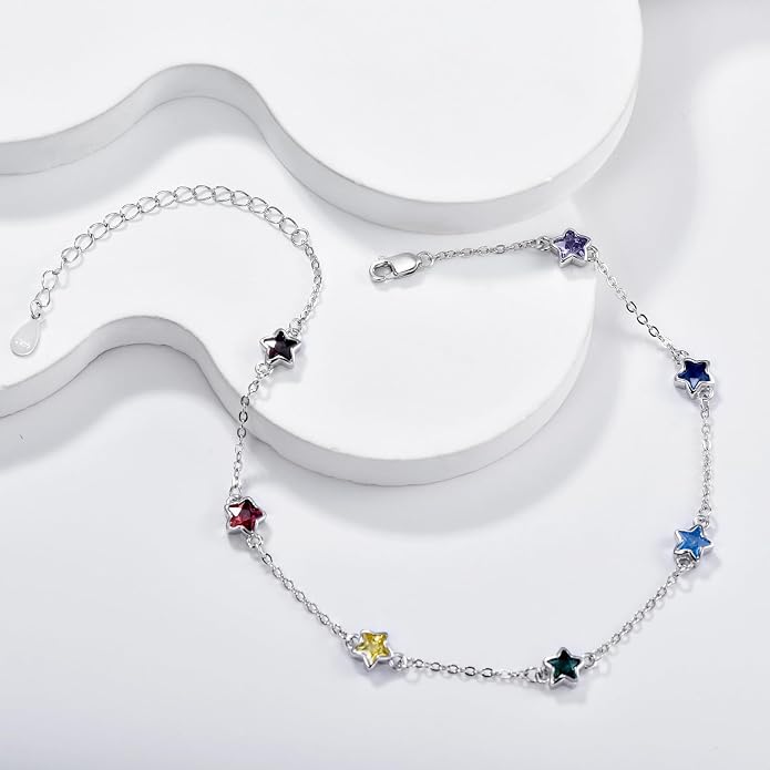 MEDWISE Sterling Silver Chakra Anklet 7 Chakra Beach Anklet Bracelet Link Chain Ankle Bracelet Gift for Women