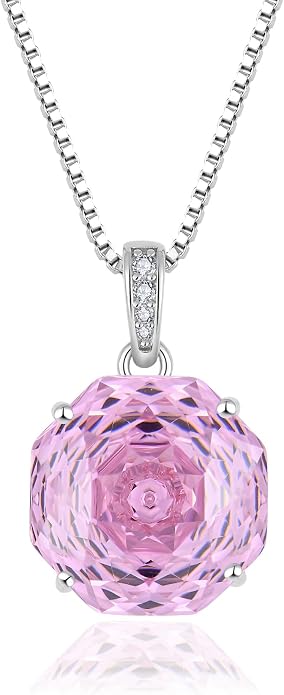 YIFISIY Rose Necklaces for Women, 925 Sterling Silver Rose cut Birthstone Pendant Octagonal Flower Jewelry Gifts for Her