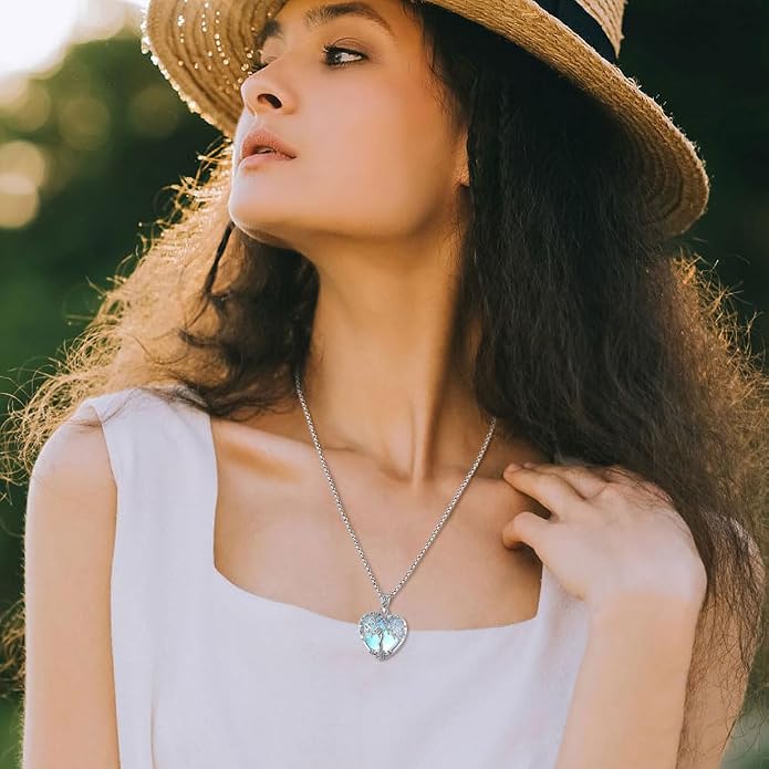 EUDORA Tree of Life Necklace with Moonstone Amethyst Obsidian Turquoise Healing Crystal for Women, Silver Plated Copper Mother Tree of Life Pendant Amulet Energy Jewelry, Gift for Women Mom, 20"+2"