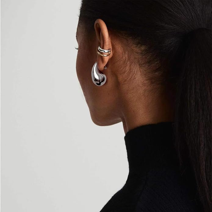 Gold Drop Clip On Earrings Dupes Teardrop Chunky Non Pierced Earring 14K Real Gold Plated Hypoallergenic Lightweight Earrings for Women（Gold and Silver）