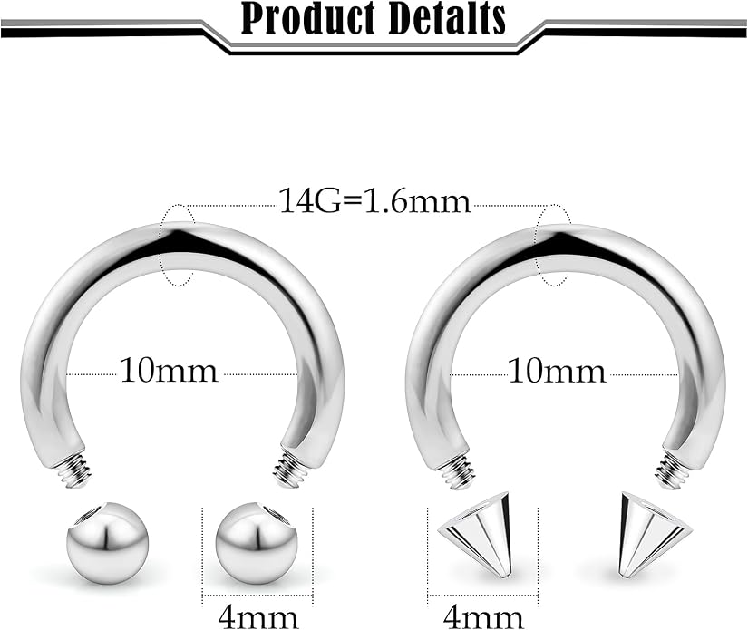 20G-00G Septum Rings horseshoes Nose Rings Hoops 316L Surgical Steel Snake Bites Lip Nipple Ring Cartilage Tragus Helix Rook Conch Daith Earrings Pa Piercing Jewelry for Women Men