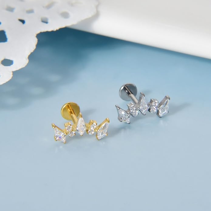Lantine G23 Titanium Helix Piercing Jewelry Opal 16g Flat Back Stud Earrings Climber Labret Cartilage Tragus Daith Piercing Jewelry