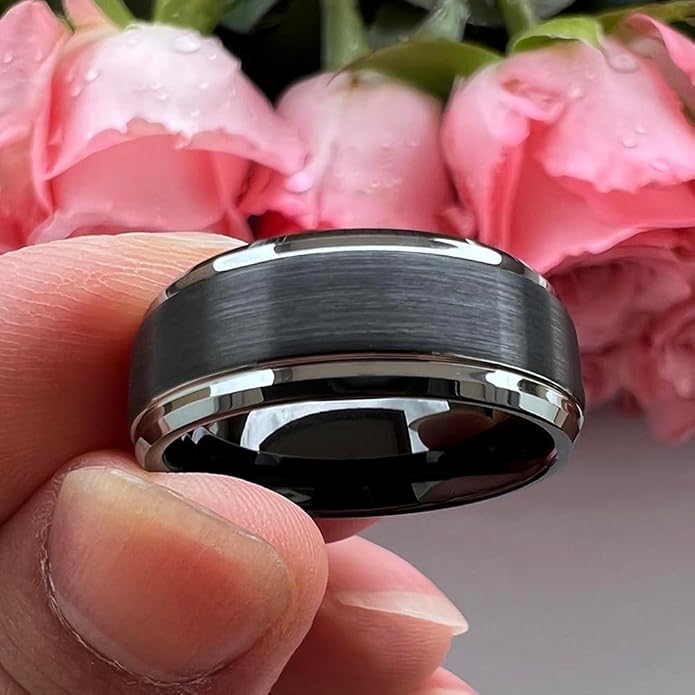 TUTISS 6mm 8mm Tungsten Rings for Men Women Fashion Engagement Wedding Bands Brushed Finish Stepped Beveled Edges Comfort Fit