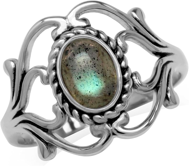 Silvershake Bezel Set Cabochon Gemstone Surrounded by Twisted Rope White Gold Plated 925 Sterling Silver Victorian Style Ring