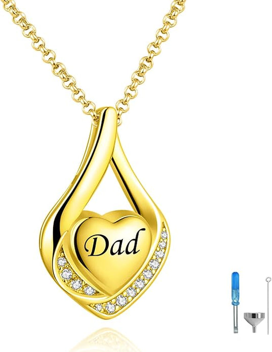 Cremation Jewelry 925 Sterling Silver Teardrop Urn Necklace for Ashes Heart Shape Memorial Keepsake Pendant for Human Ashes for Women Gift