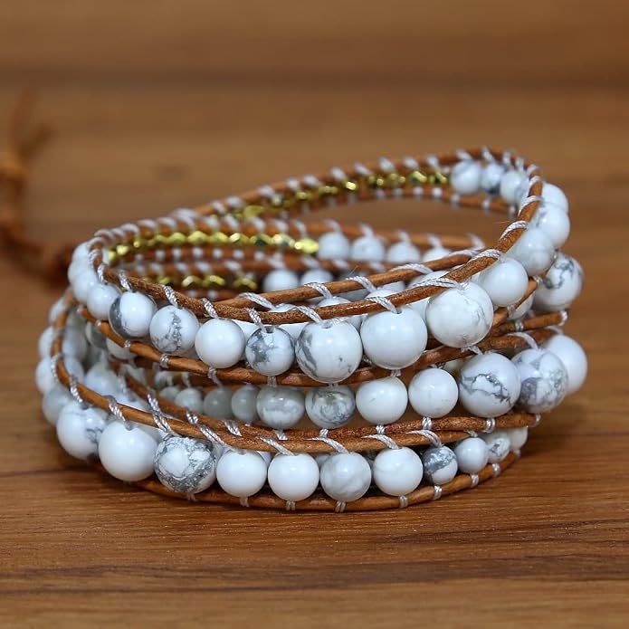 Boho Wrap Bead Bracelet for Women - Handmade Adjustable Natural Stone Beaded Bracelets Yoga Healing Bracelet Bangle Hippie Jewelry