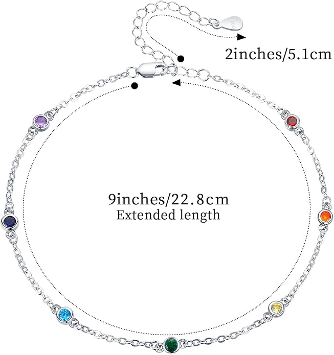 MEDWISE Sterling Silver Chakra Anklet 7 Chakra Beach Anklet Bracelet Link Chain Ankle Bracelet Gift for Women