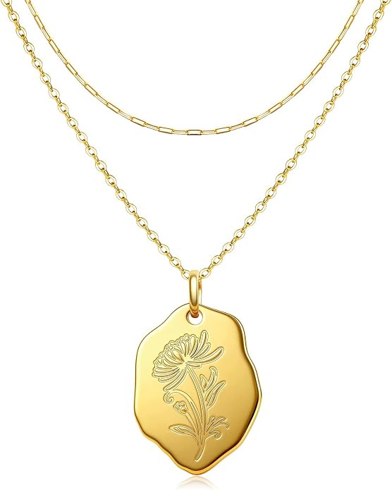 Layered Necklaces for Women S925 Sterling Silver 14k Gold Plated Cross Jesus Tulip Birth Month Flower Necklace Pendant Jewelry Mothers Day Birthday Gifts