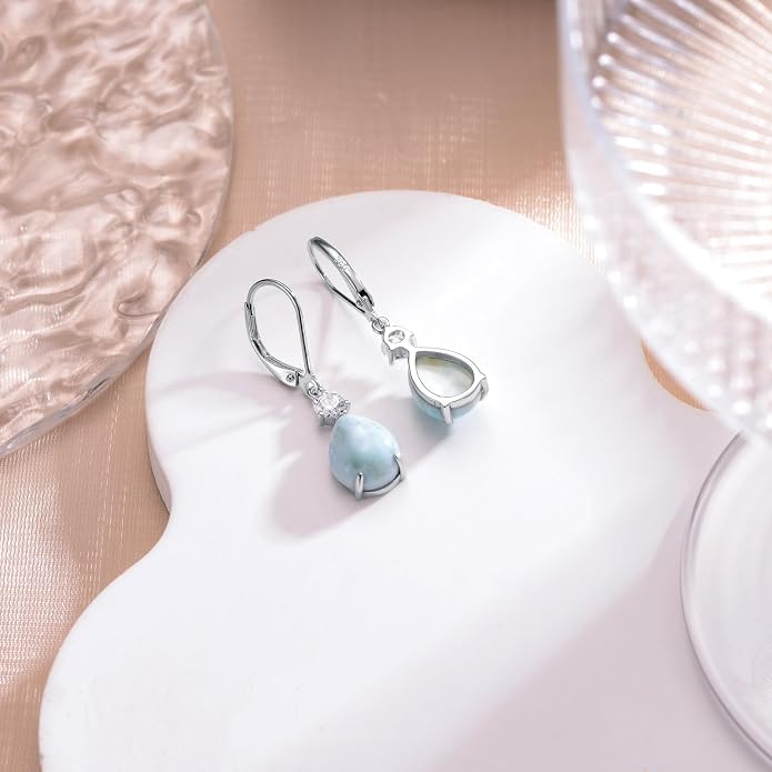 VONALA Dangle Earrings 925 Sterling Silver Opal Larimar Lapis Sapphire Turquoise Moss Agate Crystal Dangling Earrings Jewelry Gift for Women