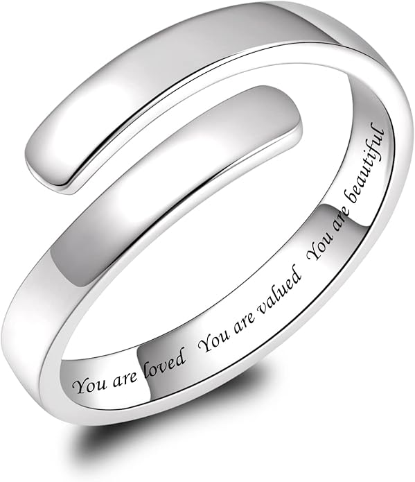 BEILIN 925 Sterling Silver Inspirational Jewelry Rings Adjustable Ring Personality Encouragement Gift for Teens Women