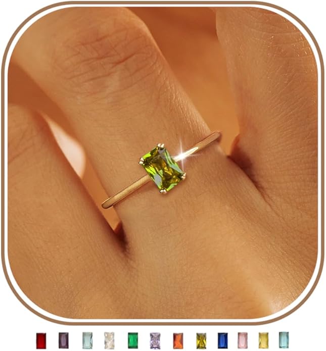 KAERUN Gold Birthstone Rings for Women Non Tarnish 14K Gold Plated Stackable CZ Thumb Eternity Rings Dainty Emerald Green Gemstone Engagement Ring for Mother Lover Birthday Jewelry Gifts Size 6-10