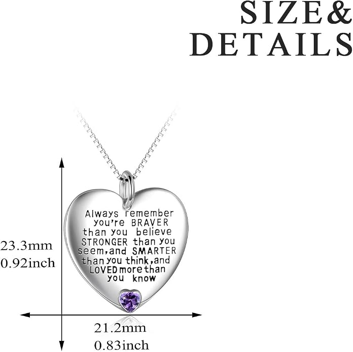 YFN Sterling Silver Always Remember You are Braver Than You Believe Jewelry Pendant Necklace Inspirational Gifts