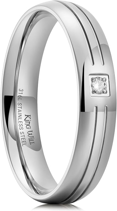 King Will Men's Titanium Wedding Band - 8mm Polished Band with Step Edges and Cross Design Featuring White Zirconia Insets Comfort Fit Size 7-14