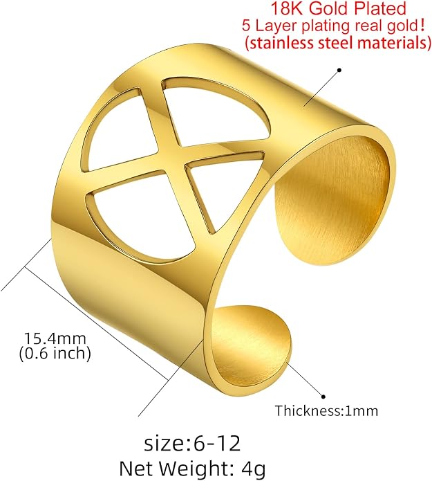 KeyStyle Bold Initial Letter Rings Adjustable, GoldChic Jewelry Women Gold Statement Ring Personalized Engraved Women’s Open Signet Ring for Party (Gold, White Gold, Black)