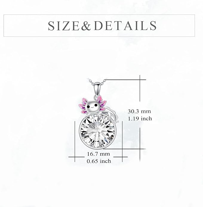 Birthstone Axolotl Necklace Sterling Silver Axolotl Pendant Cubic Zirconia Jewelry Birthday Gifts for Women Men