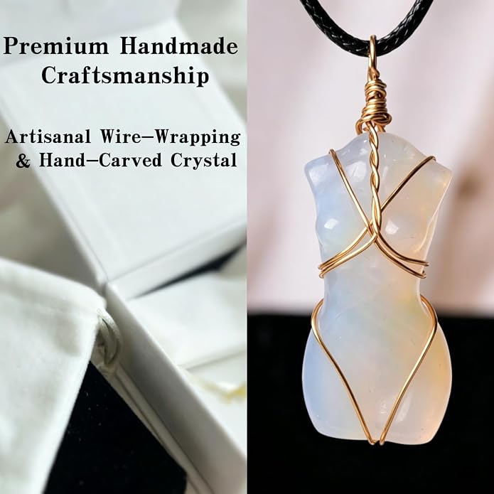 Handcrafted Natural Stone Female Form Pendant Necklace High Color Retention Copper Wire Wrapped Crystal Body Silhouette Jewelry for Women Unique Natural Stone Gift