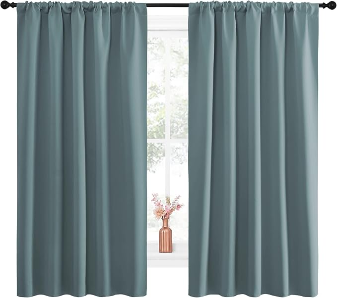 NICETOWN Greyish Blue Blackout Curtains Panels for Window, Thermal Insulated Rod Pocket Blackout Drapes/Draperies for Living Room (2 Panels, W52 x L63 inches)