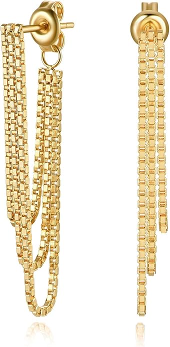 Tassel Earrings for Women Gold Plated Silver Chain Earrings Dainty Minimalist Dangle Drop Studs