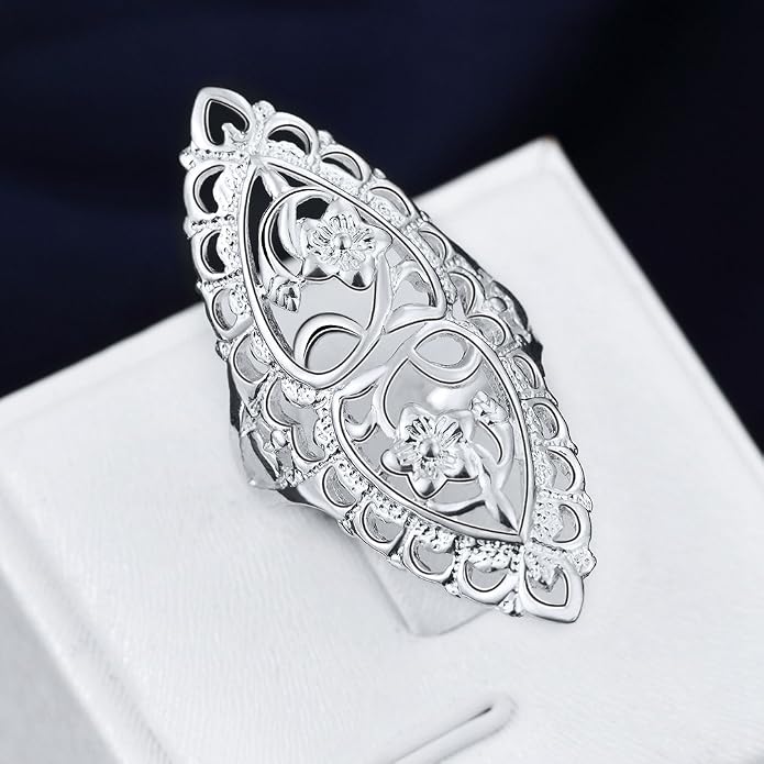 Rings for Women Summer Boho Rings Filigree Flower Ring Chunky Gold Ring Full Finger Rings Wide Band Womens Rings for Cocktail Party Birthday Gifts Statement Rings for Women