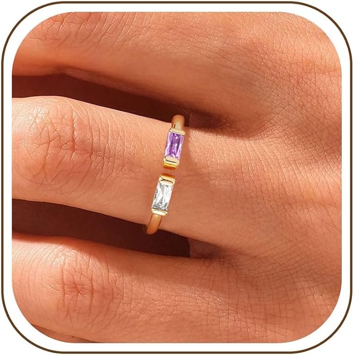 WFYOU Gold Birthstone Rings for Women - Non Tarnish Dainty 14K Gold Plated Stackable CZ Rings for Her & Couples - Personalized Jewelry Gift for Birthday