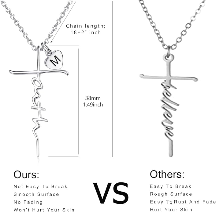 PRAYMOS Faith Cross Necklace for Women 925 Sterling Silver Pendant Necklace With Birthstone Initial Christian Religious Confirmation Baptism Mothers Day Gifts
