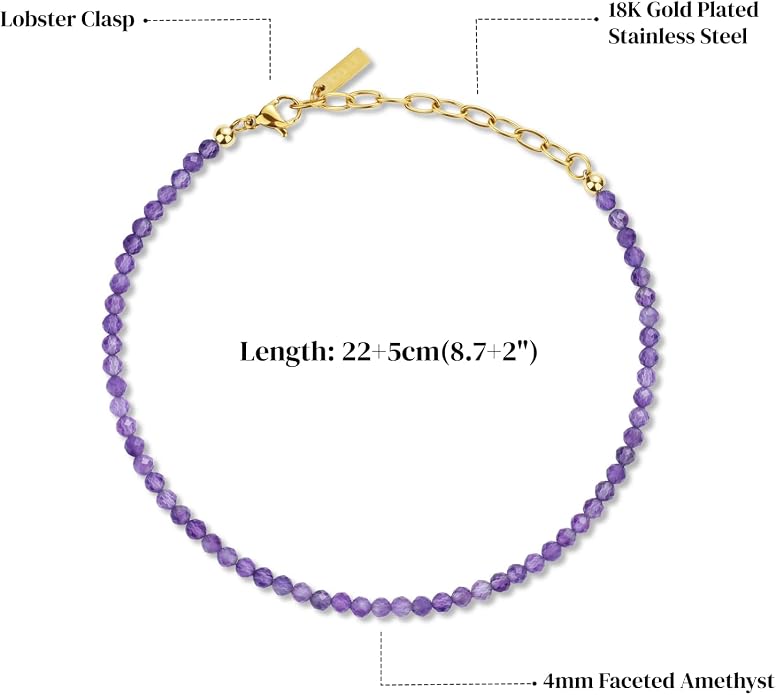 COAI Beach Waterproof Anklet for Women, Black Tourmaline Moonstone Amethyst Beaded Anklet for Women