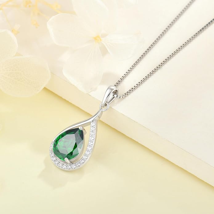 Teardrop Birthstone Necklace for Women 925 Sterling Silver White/Yellow Gold Plated Cubic Zirconia Pendant Necklace Jewelry for Her