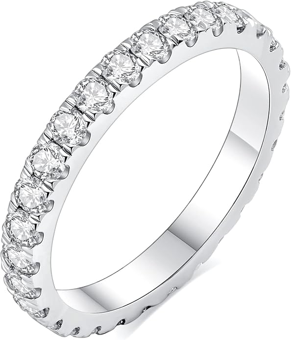 IMOLOVE Moissanite Wedding Band Wedding Rings for Women 925 Sterling Silver Rings with 18K White Gold Plated Eternity Stackable Engagement Ring Anniversary Band Size 3-12
