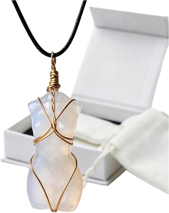 Handcrafted Natural Stone Female Form Pendant Necklace High Color Retention Copper Wire Wrapped Crystal Body Silhouette Jewelry for Women Unique Natural Stone Gift