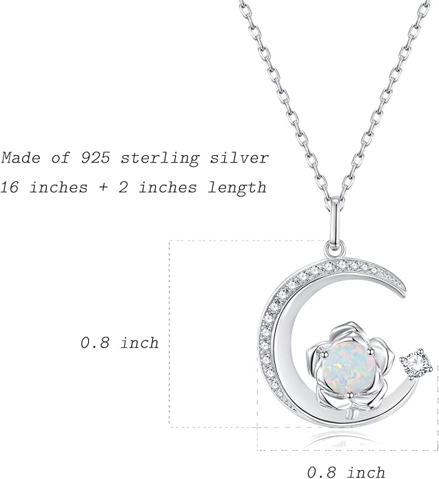 Birthstone Necklace for Women Sterling Silver Moon Pendant Necklaces Anniversary Birthday Fine Jewelry Gifts for Her Women Mother, Adjustable Chain
