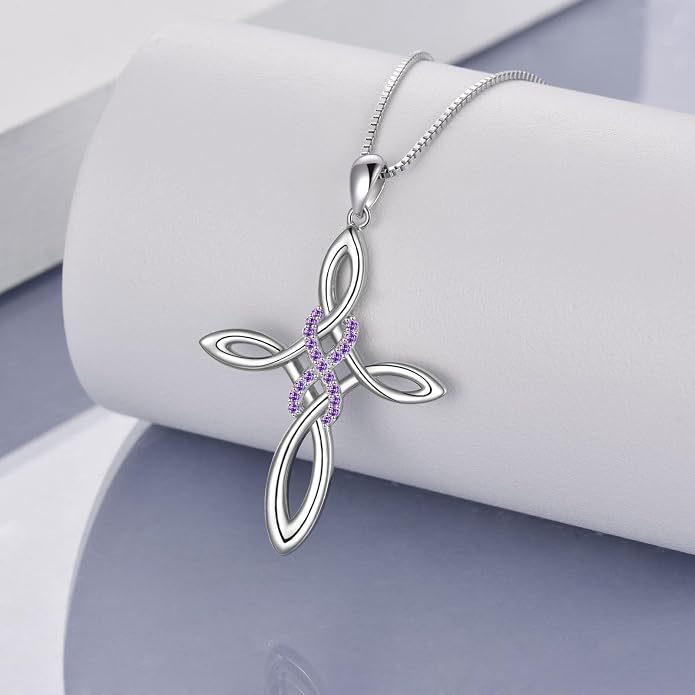 LUHE Celtic Knot Cross Necklace Sterling Silver Birthstone Polished Religious Infinity Celtics Jewelry Gifts for Women