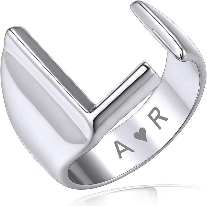 KeyStyle Bold Initial Letter Rings Adjustable, GoldChic Jewelry Women Gold Statement Ring Personalized Engraved Women’s Open Signet Ring for Party (Gold, White Gold, Black)