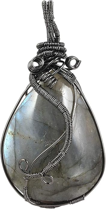 TUMBEELLUWA Labradorite Necklace Irregular Shape Wire Wrapped Quartz Crystal Pendant with Chain Healing Stone Jewelry