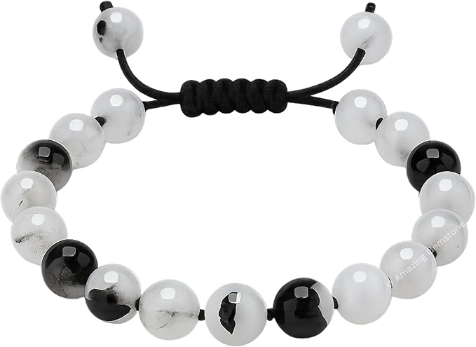 Amazing Gemstone Black Rutilated Quartz Bracelet for Women Men's Gifts - Protection Healing Crystal Bracelet - 8mm Gemstone Beaded Adjustable Bracelet Pulseras para Hombres Mujer Stocking Stuffers