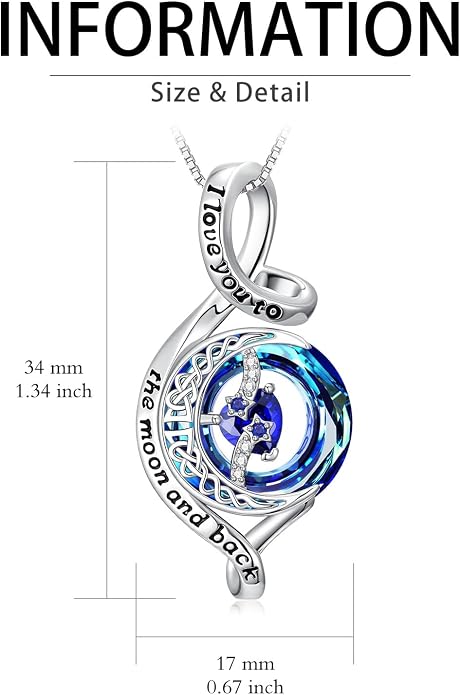 OCJ Birthstone Necklace for Women 925 Sterling Silver Moon and Star Pendant Infinity Celtic Moon Crystal Jewelry Anniversary Birthday Christmas Gift for Her Wife Girlfriend Mom Daughter