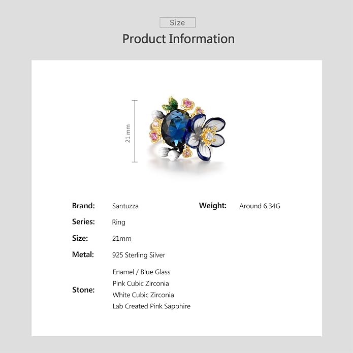 Santuzza 925 Sterling Silver Enamel Flower Ring for Women