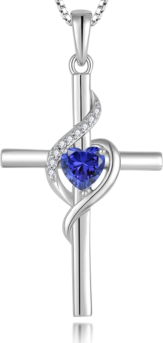 Cross Necklace 925 Sterling Silver Infinity Pendant Heart Birthstone Anniversary Jewelry for Women