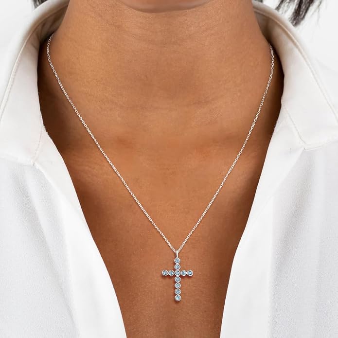 Sterling Silver Cross Necklace for Women Birthstone Religious Jewelry