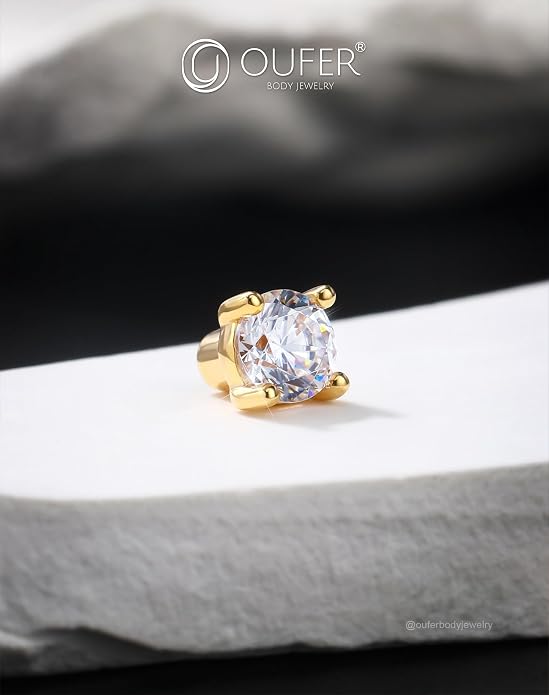 OUFER 14K Solid Gold Clea CZ Replacement Ball Externally Threaded for Belly Button Rings