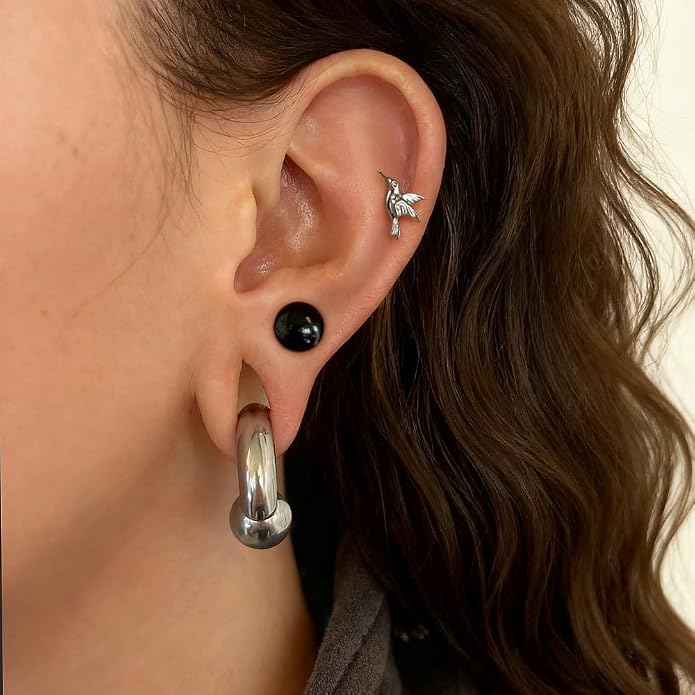 Casvort 3 PCS ASTM F136 Titanium 16G/18G Moth Bird Snail Flower Heart Spiral Threadless Flatback Piercing Stud for Nose, Labret, Tragus, Helix, Conch with 6mm 7mm and 8mm Post- Cartilage Earring Body Piercing Jewelry