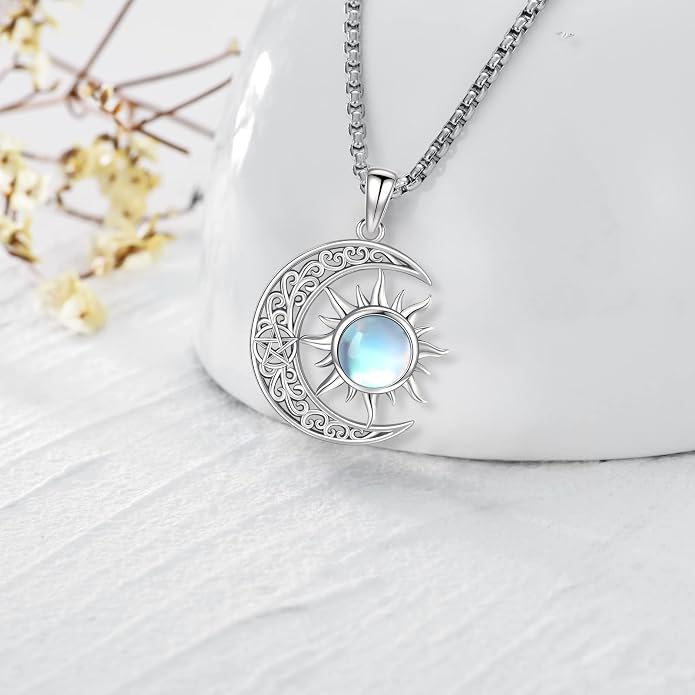 Pentagram Necklace Sterling Silver Triple Moon Goddess/Celtic Knot Witches Knot/Ankh/Sun and Moon/Hecate/Lilith/Santa Muerte/Tetragrammaton Pendant Necklace Pagan Wiccan Magic Egyptian Amulet Jewelry for Women Men