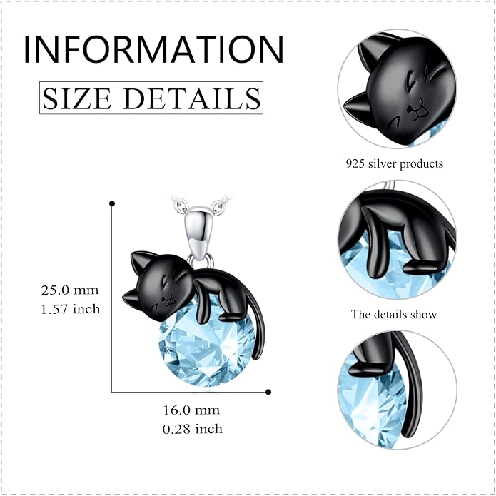 Cat Necklace Sterling Silver Cat Zircon Pendant Gothic Jewelry for Women Animal Lovers Gifts