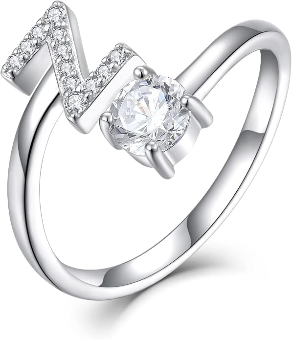 STARCHENIE Adjustable Initial Ring for Women 925 Sterling Silver Letters A-Z 26 Alphabet Rings Size 7
