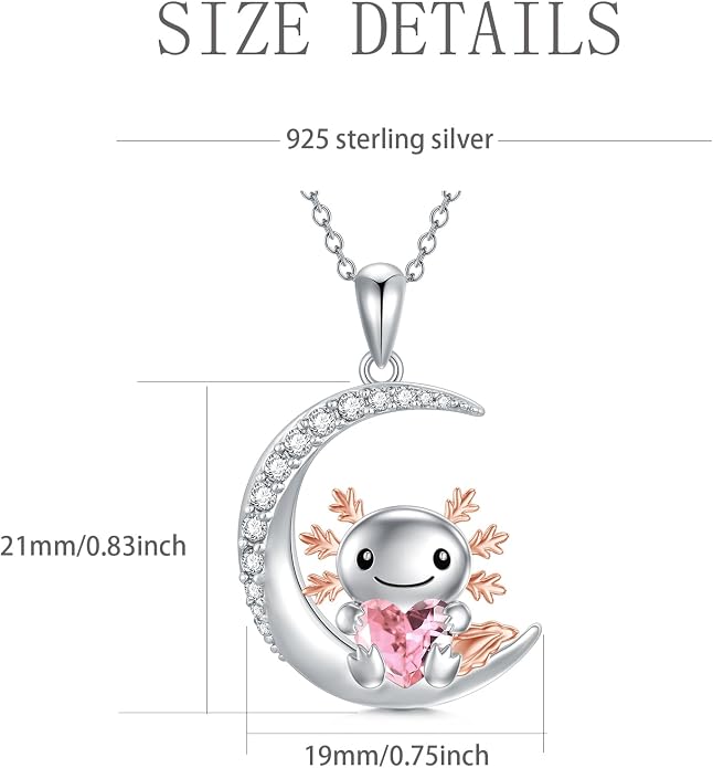 PROESS Animal Birthstone Necklace 925 Sterling Silver Otter/Axolotl/Hippo/Elephant/Dachshund/Monkey/Red Panda Pendant Necklace Animal Birthstone Jewelry Gifts for Women