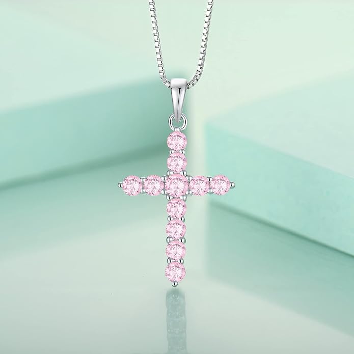 STARCHENIE Cross Necklace Sterling Silver Crucifix Pendant Gemstones Jewelry for Women