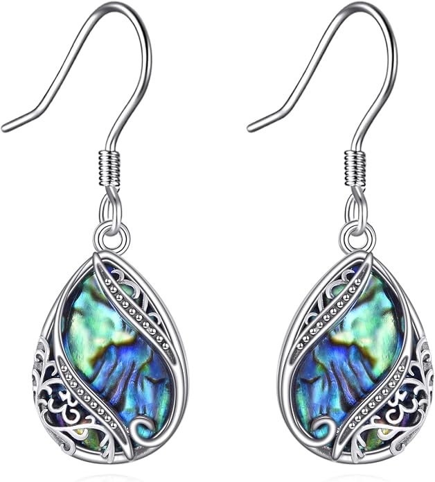 Abalone Shell/Onyx Filigree Mushroom Dangle Earrings Sterling Boho Western Jewelry Gift for Women