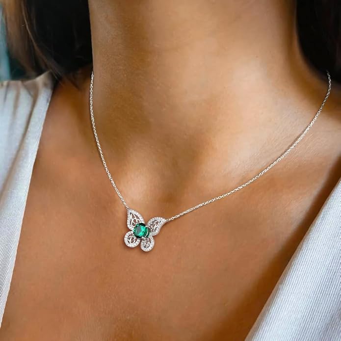 925 Sterling Silver Birthstone Necklaces for Women, Dainty Cute Dragonfly/Butterfly Pendant Necklace, Great Christmas/Anniversary Jewelry for Mother