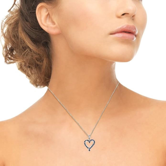 Sapphire Necklace for Women, Sterling Silver Genuine Blue Sapphire Gemstones, Dainty Open Heart Pendant Neckace