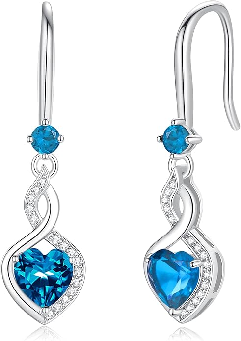 FANCIME Heart Infinity Dangle Drop Earrings 925 Sterling Silver Heart Gemstone Birthstone Earring