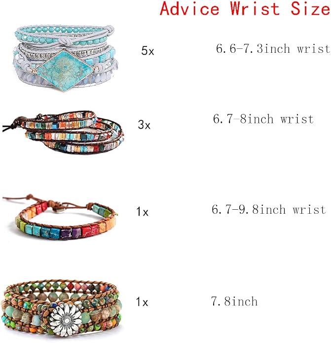 YGLINE Boho Handmade Natural Stone Bead 3 Row Wide Wrap Wrist Statment Bracelet Jewelry Collection